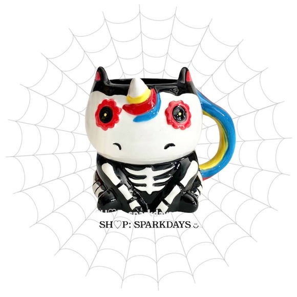 3D Unicorn Sugar Skull Skeleton Rainbow Day of the Dead Retro Ceramic Coffee Mug - Picture 7 of 12